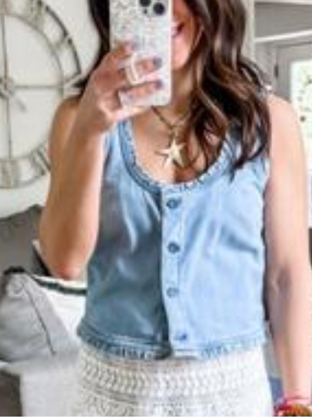 Light Blue Vintage Button-Front Tank Top - Casual Women’s Top🌻